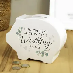 Personalised Wedding Piggy Bank, Custom Wedding Fund Box Engraved Savings Money Bank Gift thumbnail 2