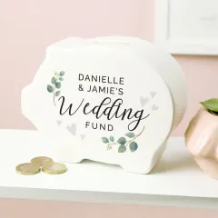 Personalised Wedding Piggy Bank, Custom Wedding Fund Box Engraved Savings Money Bank Gift thumbnail 3