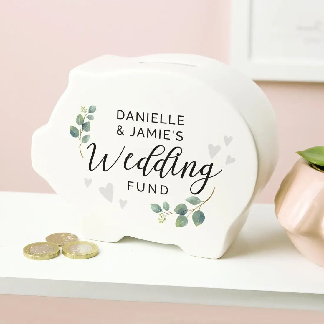 Personalised Wedding Piggy Bank, Custom Wedding Fund Box Engraved Savings Money Bank Gift — photo 4
