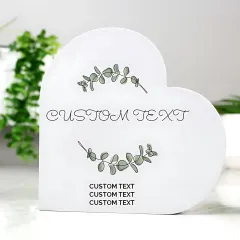 Personalised Grey Wood Heart Ornament, Botanical Leaf Engraved Keepsake, Wedding Home Decor thumbnail 2