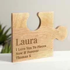 Personalised Wooden Jigsaw Piece, Custom Engraved Name Keepsake, Anniversary Love Plaque thumbnail 1