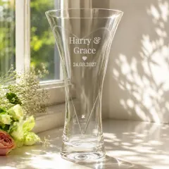 Personalised Mr and Mrs Large Hand Cut Diamond Effect Heart Vase, Engraved Crystal Wedding Anniversary Gift thumbnail 4