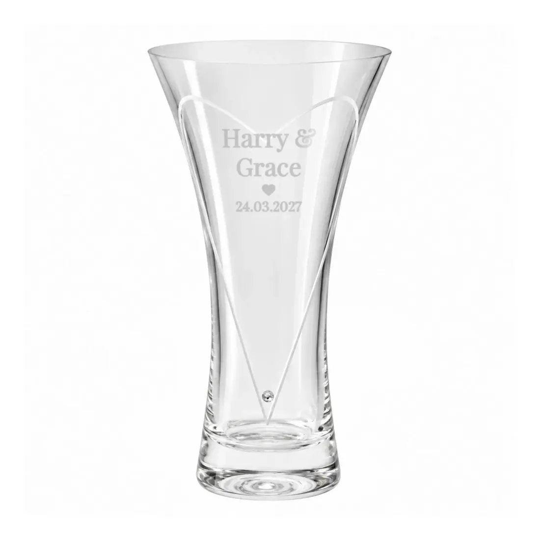 Personalised Mr and Mrs Large Hand Cut Diamond Effect Heart Vase, Engraved Crystal Wedding Anniversary Gift — photo 6