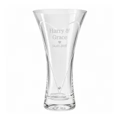 Personalised Mr and Mrs Large Hand Cut Diamond Effect Heart Vase, Engraved Crystal Wedding Anniversary Gift thumbnail 6