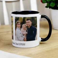Personalised Multi Photo Upload Mug, Custom Text Engraved Black Handle Gift thumbnail 1