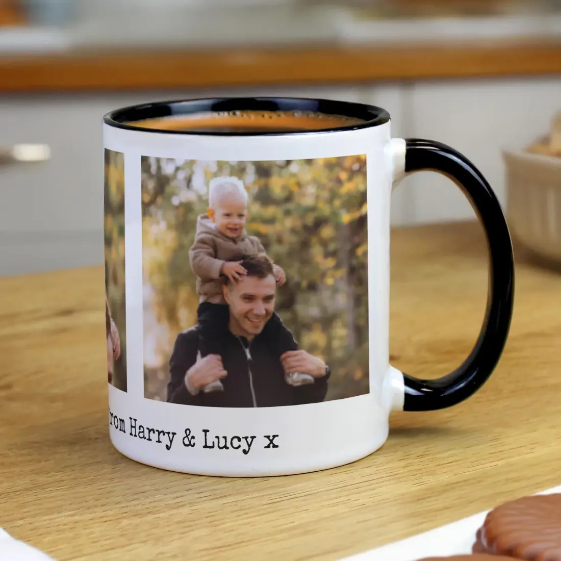 Personalised Multi Photo Upload Mug, Custom Text Engraved Black Handle Gift — photo 3