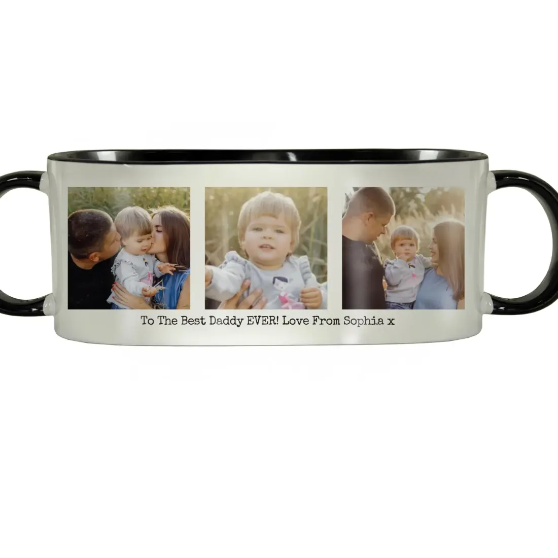 Personalised Multi Photo Upload Mug, Custom Text Engraved Black Handle Gift — photo 6