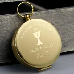 Personalized Brass Pocket Compass, Custom Engraved First Holy Communion Keepsake Gift thumbnail 3