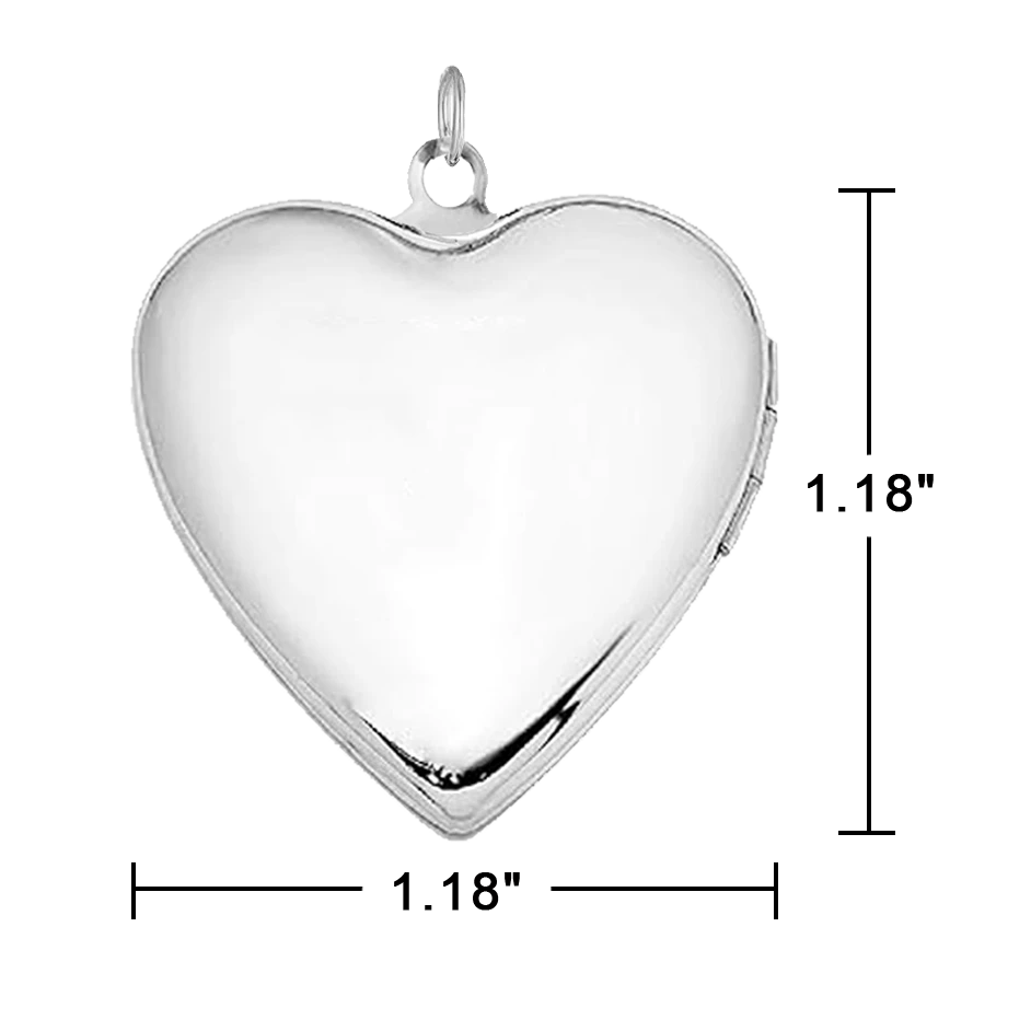 Silver Heart Photo Locket Necklace with Engraving, Family Photo Gift for Mom size chart