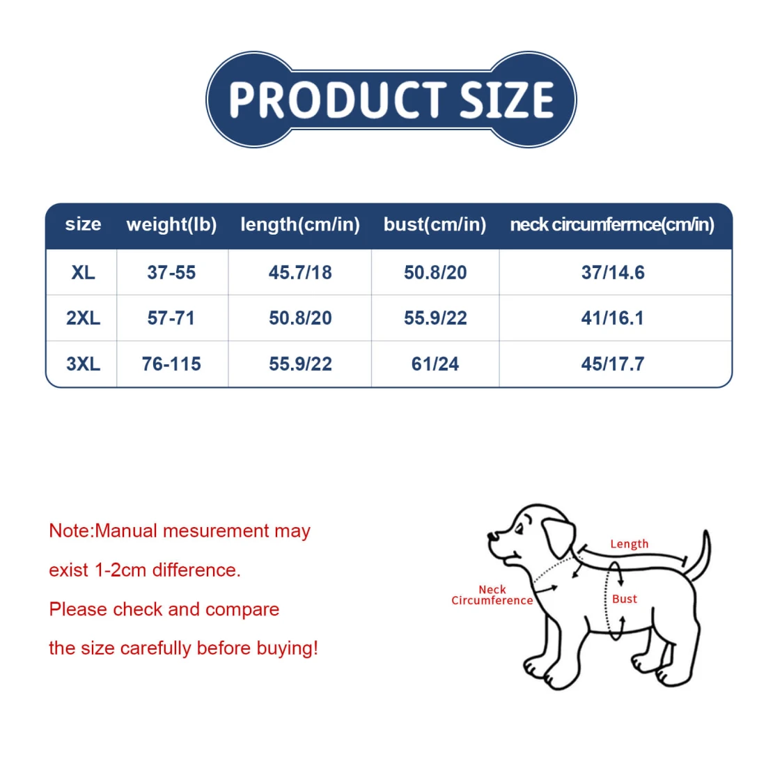 Custom Large Dog Dress with Your Own Design, Ruffled Skirt for Big Dogs size chart