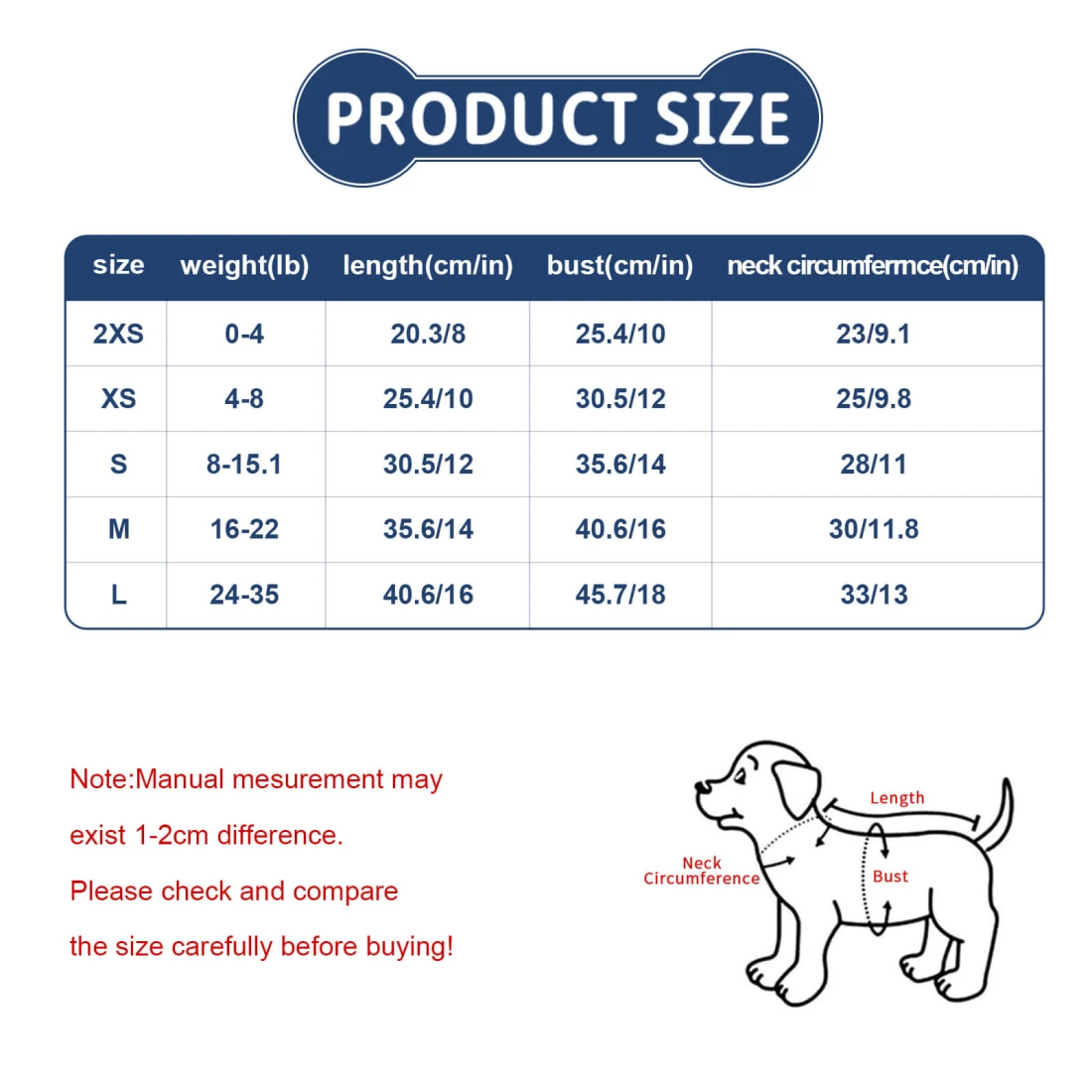 Personalized Small Dog Dress with Your Own Design and Ruffle Skirt size chart