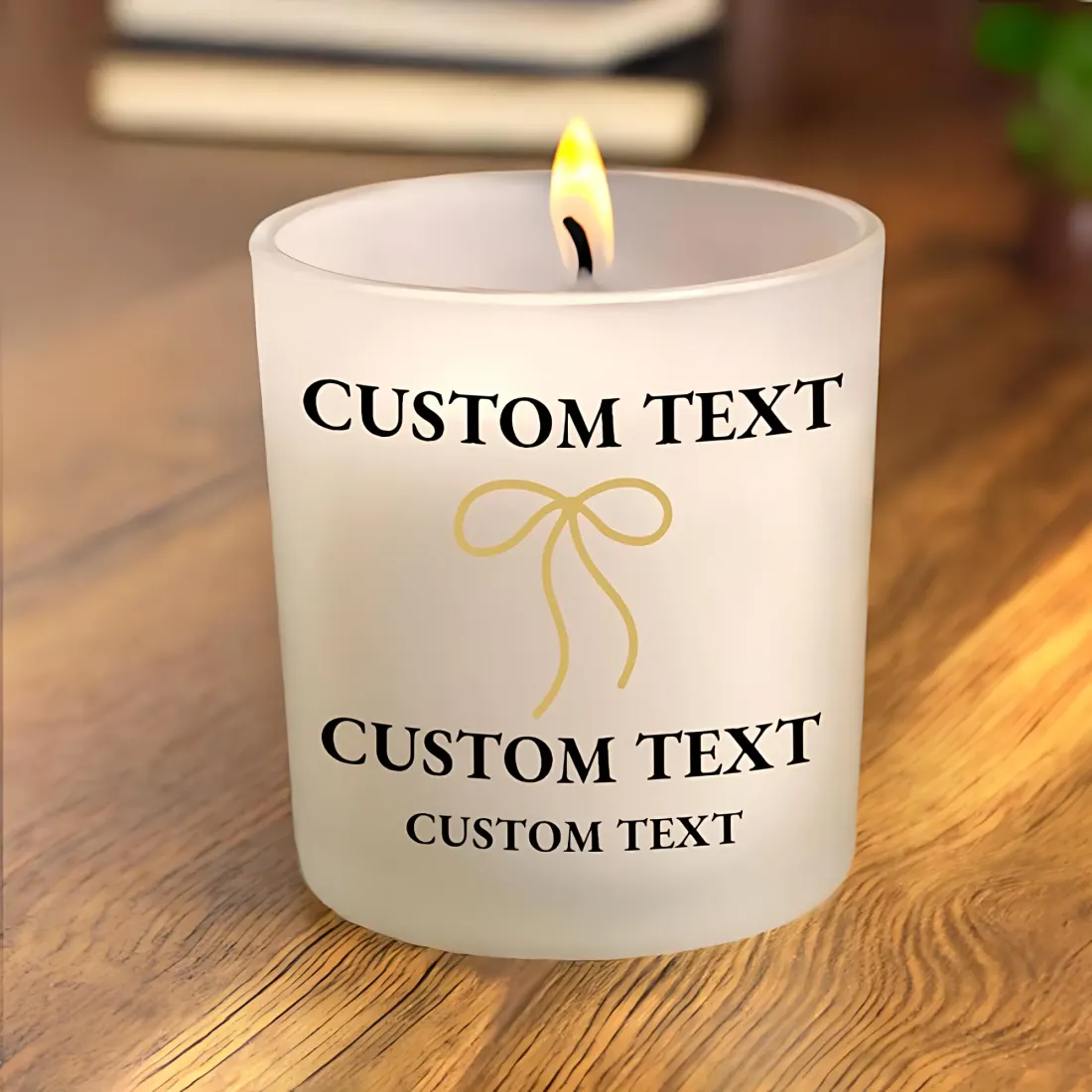 Personalised Black and Gold Bow Frosted Candle, Custom Wedding and Anniversary Gift — photo 2