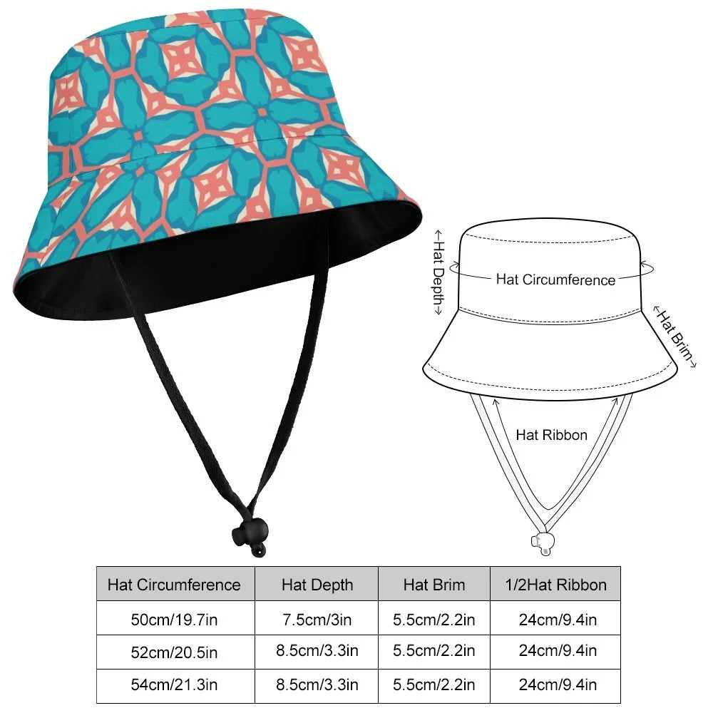 Custom Kids Bucket Hat with Chin Strap, All Over Print Summer Sun Hat size chart