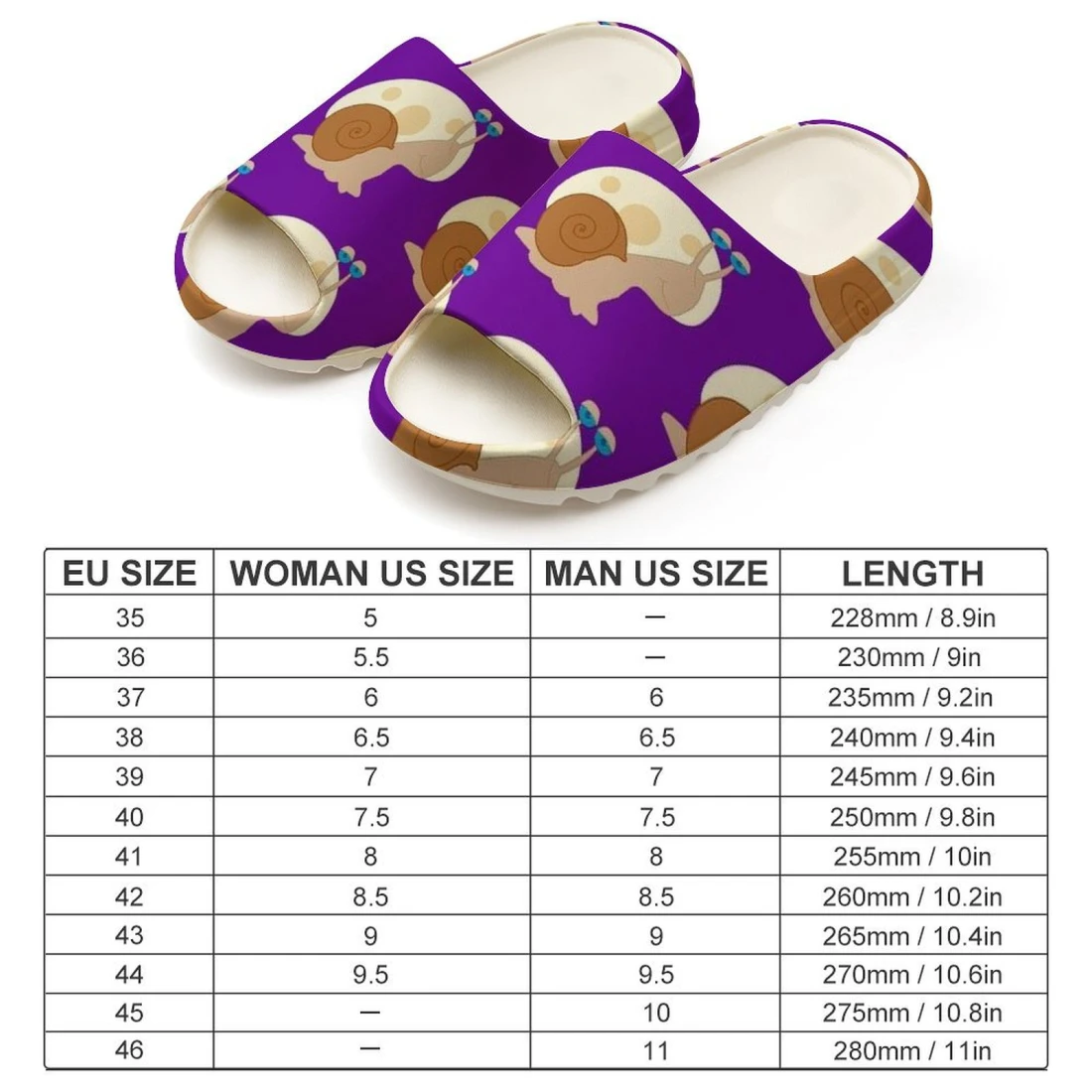 Unisex Thick Sole Slipper size chart