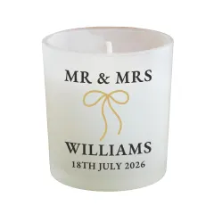 Personalised Black and Gold Bow Frosted Candle, Custom Wedding and Anniversary Gift thumbnail 3