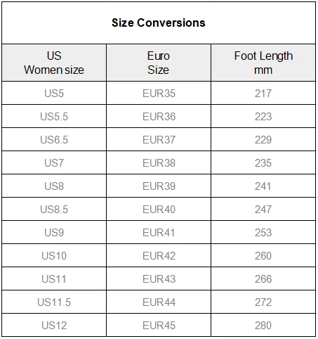 Women's Twisted Sole Sneakers size chart