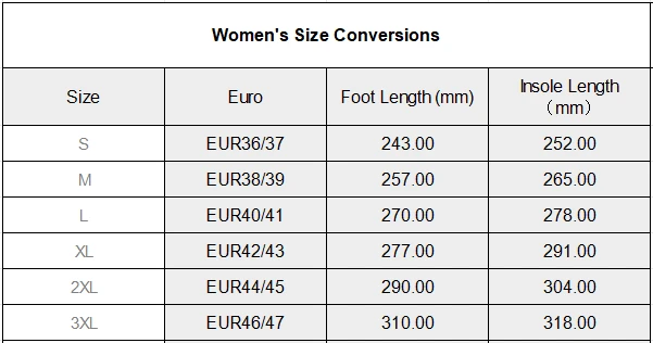 Women's Faux Fur Lined Indoor Slippers size chart