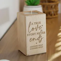 Engraved Love Story Wooden Tealight Holder, Personalised Candle Gift for Couples thumbnail 2