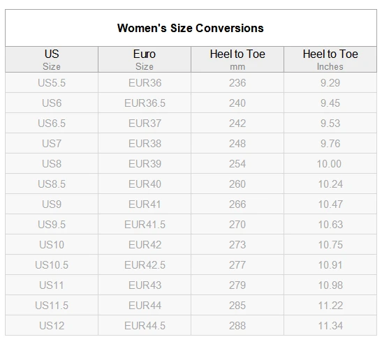 Women's Slip-On Sneakers (Model 67502) size chart