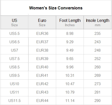 Women's Low-Top Canvas Sneakers size chart