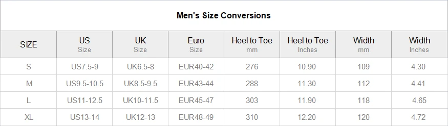 Men's Non-Slip Cotton Slippers (Model 0602) size chart