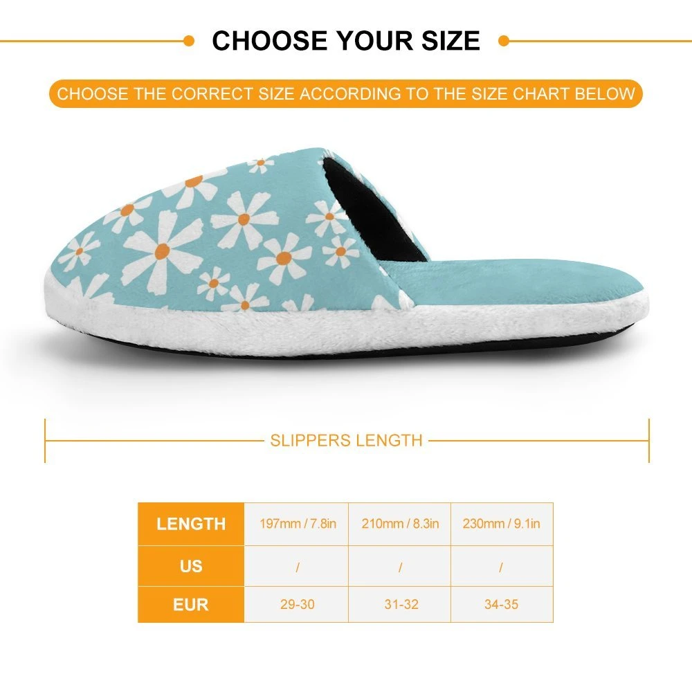 Kid's All Over Print Cotton Slippers size chart