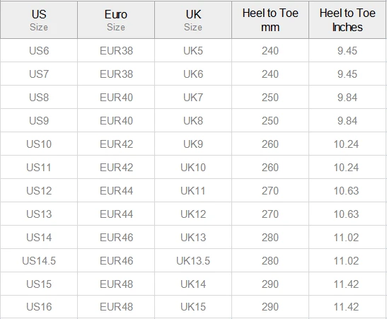 Men's Barefoot Aqua Shoes(Model 056) size chart