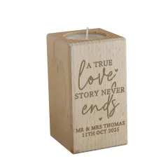 Engraved Love Story Wooden Tealight Holder, Personalised Candle Gift for Couples thumbnail 5