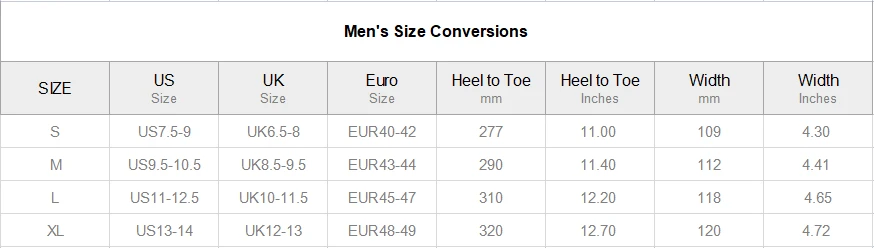 Men's Cotton Slippers(Model 0601) size chart