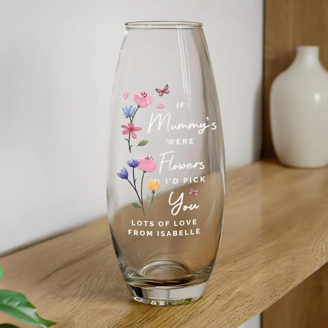 Custom I’d Pick You Bullet Vase, Personalised Floral Glass Vase Gift for Grandma or Mom