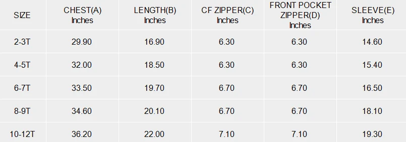Girls' Double-Layer Hood Half-Zip Hoodie size chart