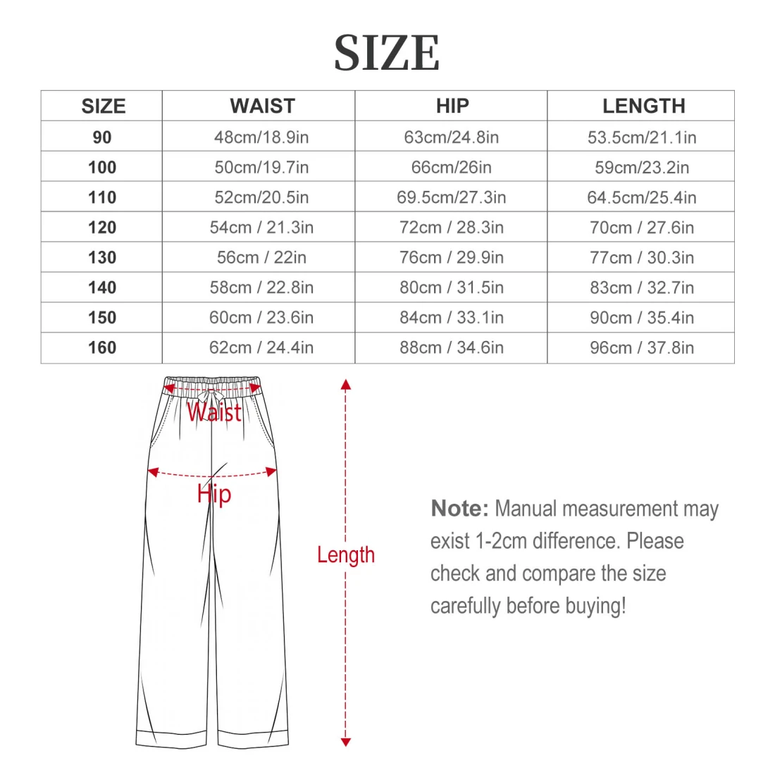 Kid's Pajama Sets size chart 2