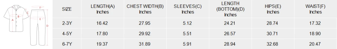 Little Girls' V-Neck Pajama Set (Model Sets 32) size chart