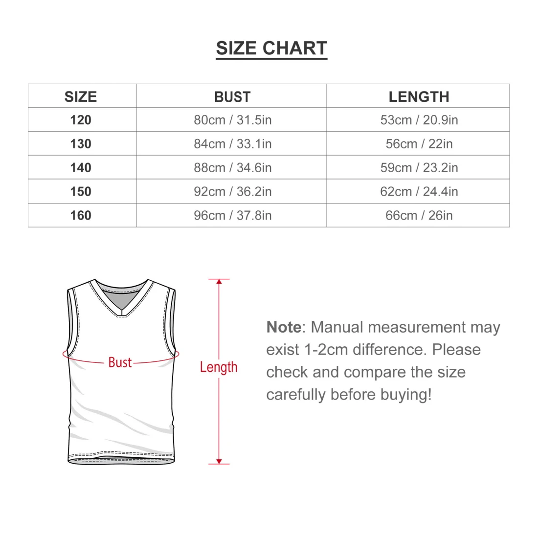 Children's Basketball Uniform size chart