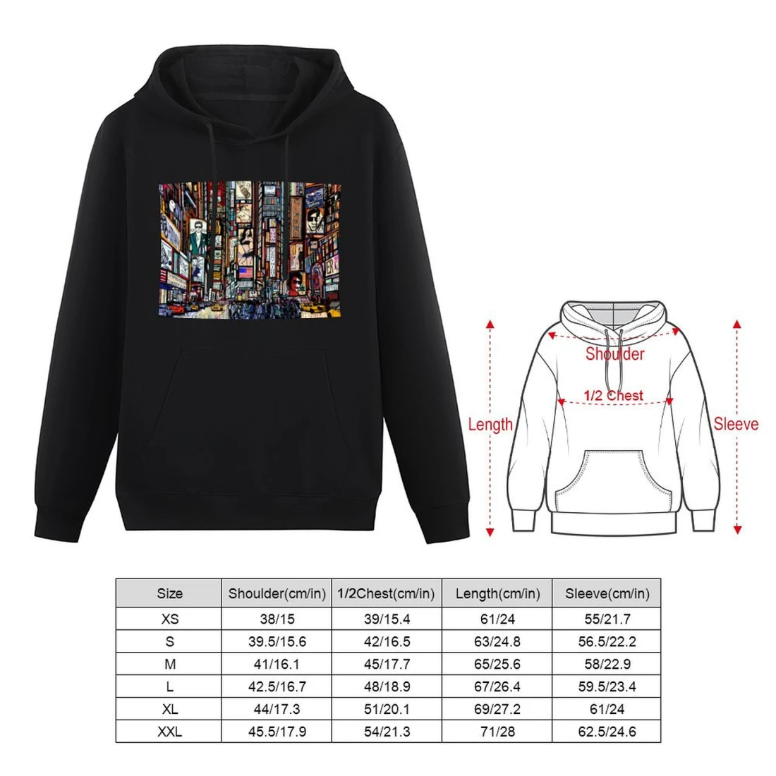 Custom Teen's Hoodie(With Pocket/Front Printing) size chart