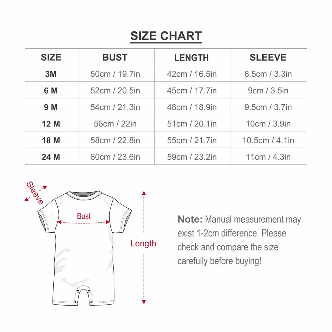 Baby Romper size chart