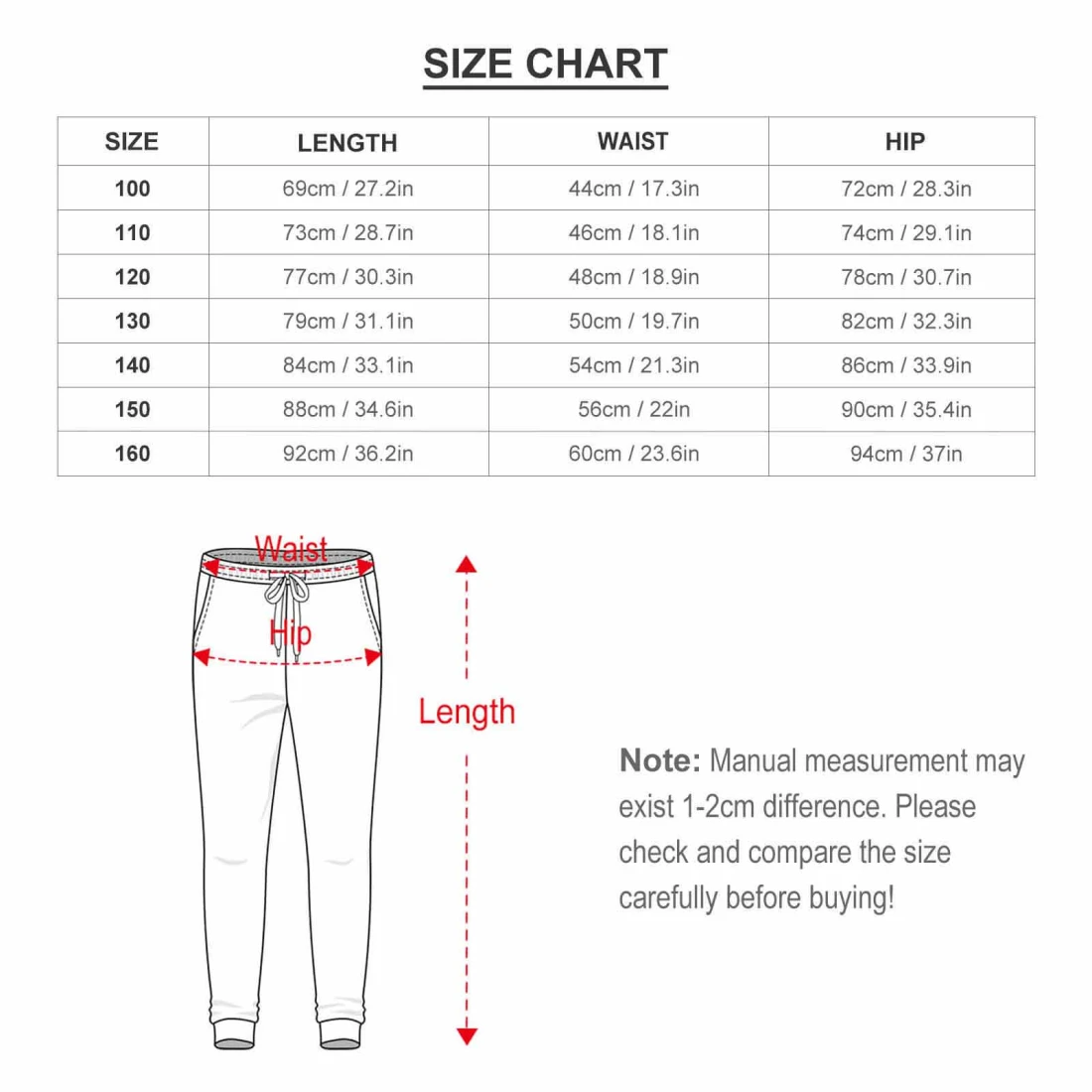 Kids' Hoodie and Jogger Set size chart 2