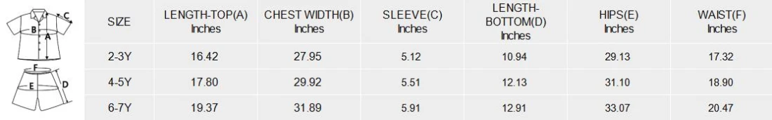 Little Boys' V-Neck Short Pajama Set (ModelSets 11) size chart