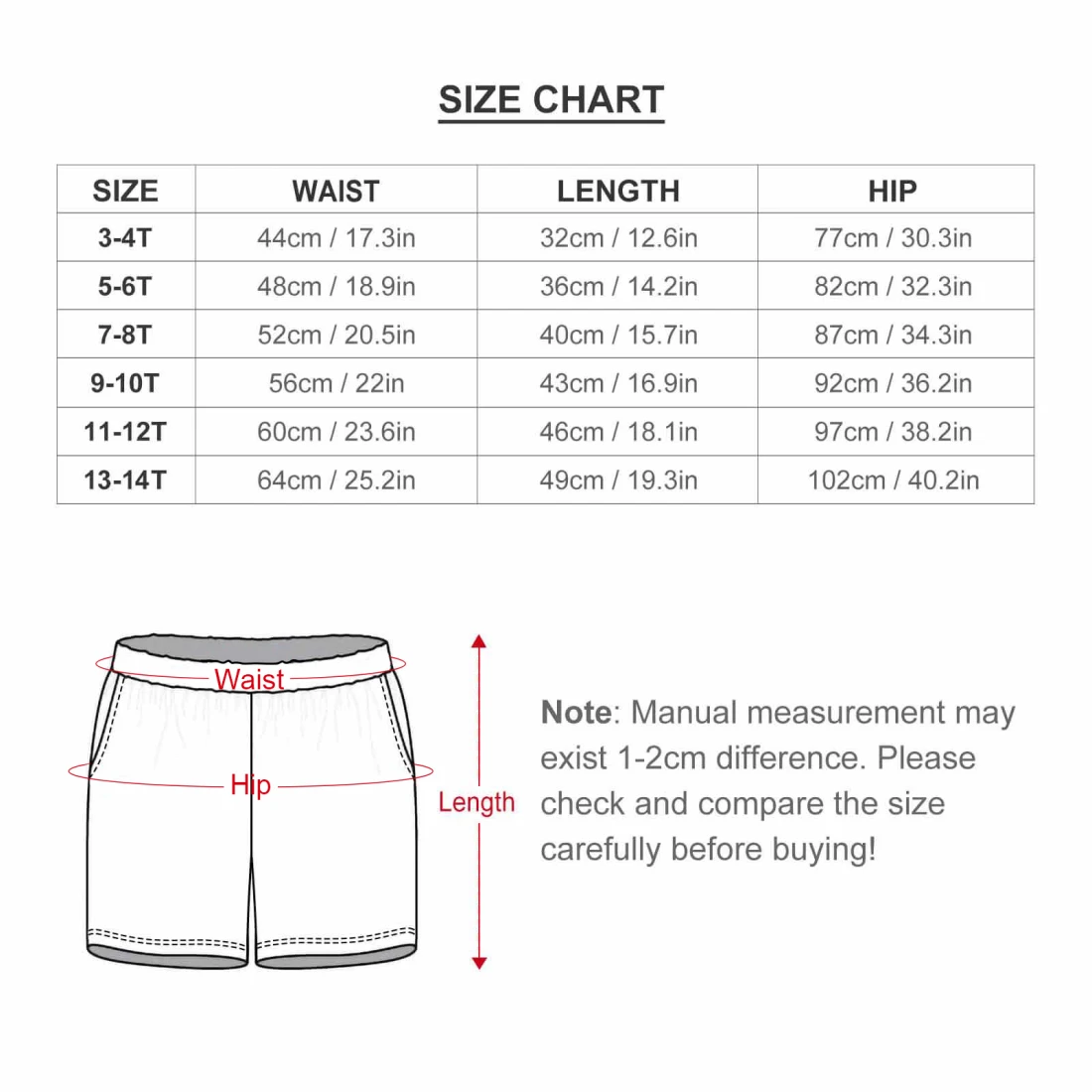 Children's Casual Beach Set size chart 2