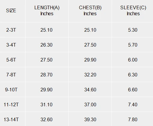 Girl's Round Neck Short Sleeve Nightgown size chart