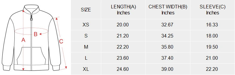 Kids' Bomber Jacket with Pockets (Model H40) size chart