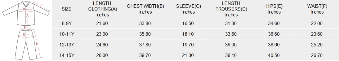 Big Boys' V-Neck Long Sleeve Pajama Set (Model Sets 02) size chart