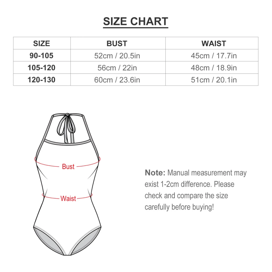 Girl's Strap Swimsuit size chart