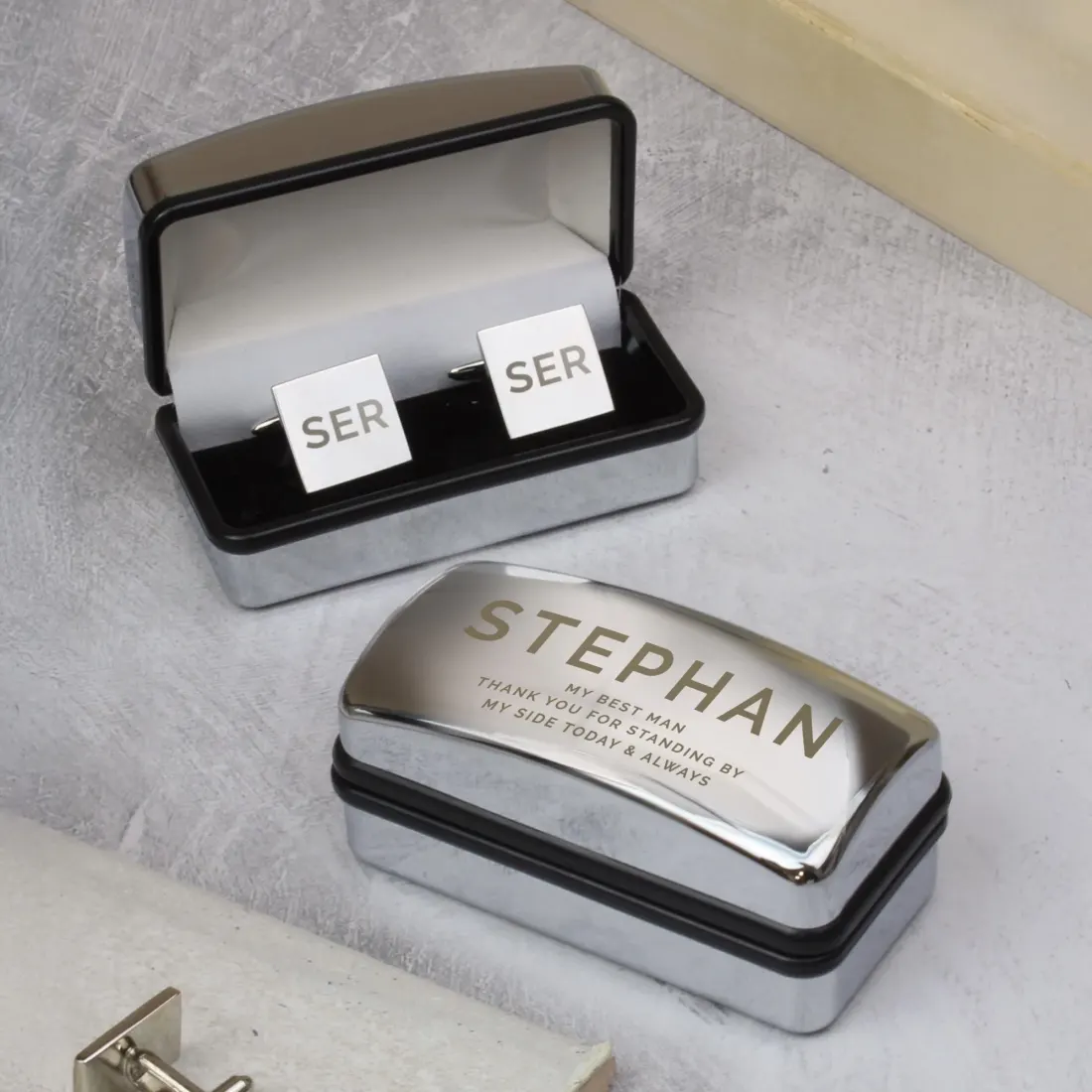 Personalised Engraved Cufflinks Set, Bold Initial Cufflink Box, Groom Wedding Gift, Mens Accessory — photo 3
