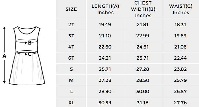 Girl's Sleeveless Sundress(ModelD56) size chart