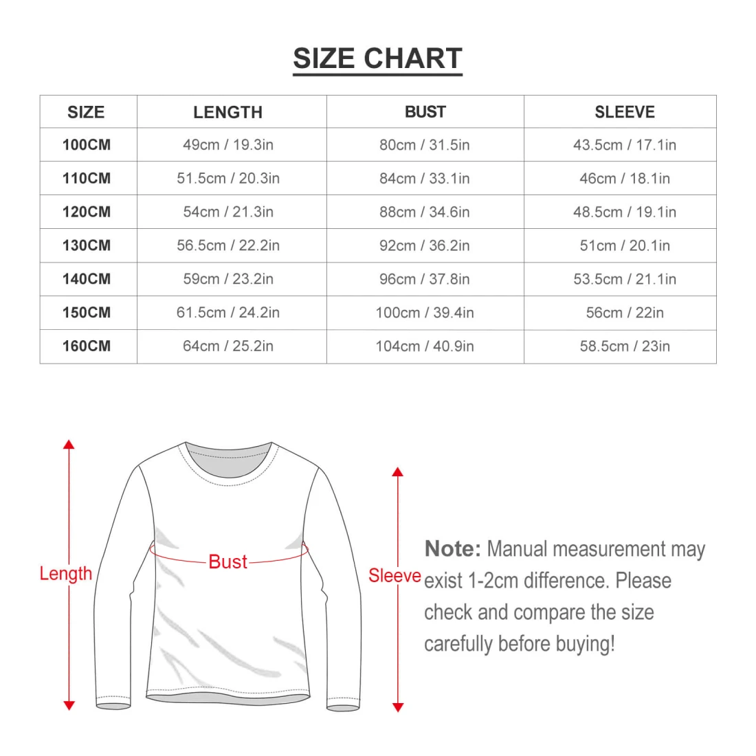 Girl's Pajama Sets size chart