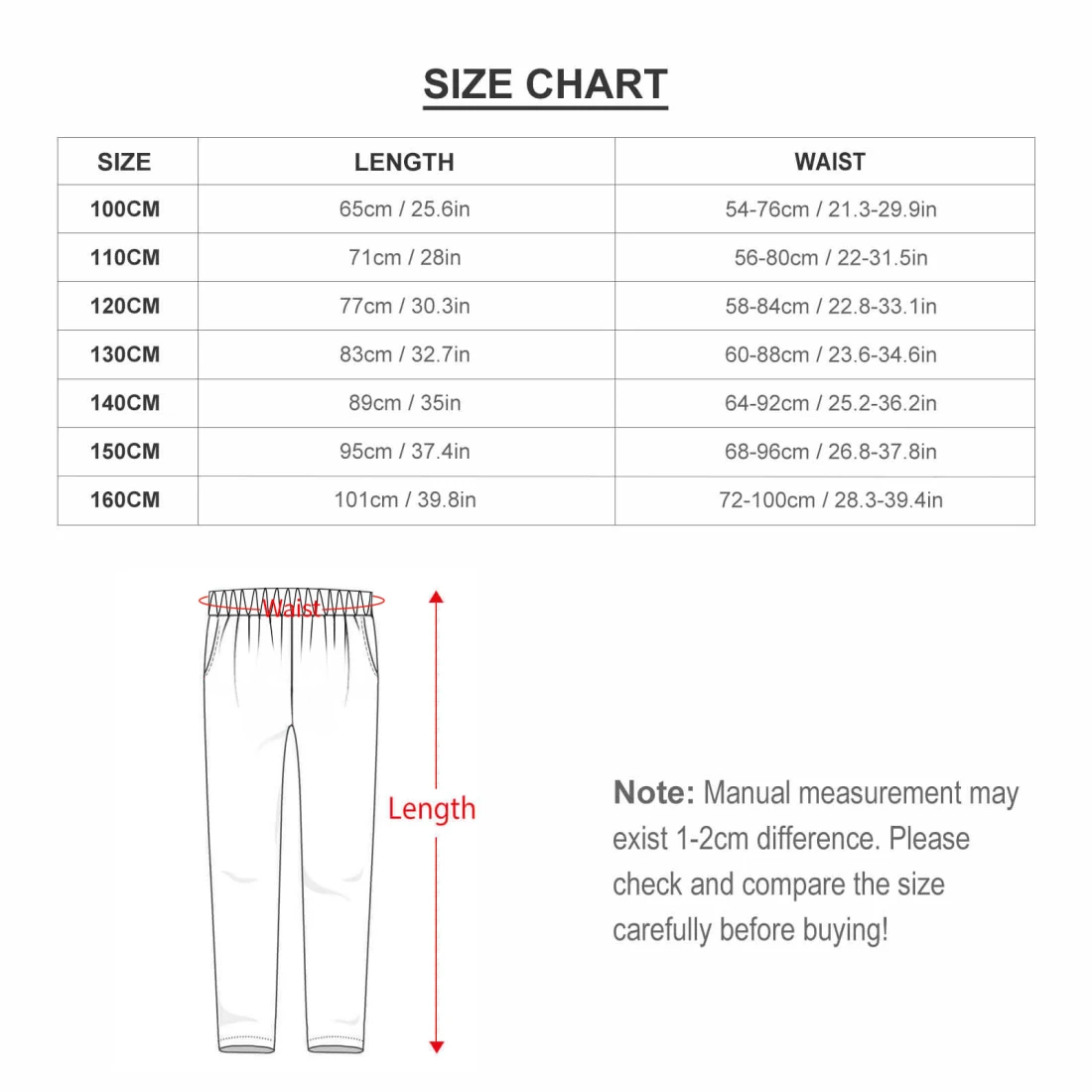 Girl's Pajama Sets size chart 2
