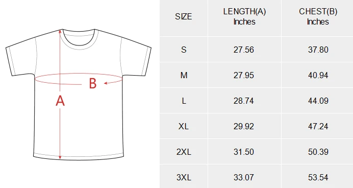 Men's Cotton T-Shirt (One Side Print） size chart