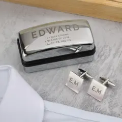 Personalised Engraved Cufflinks Set, Bold Initial Cufflink Box, Groom Wedding Gift, Mens Accessory thumbnail 5