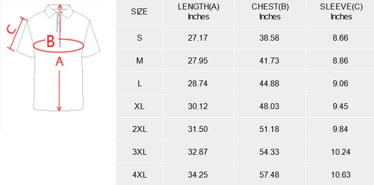 All Over Print Men's Button Polo Shirt （Model T89） size chart